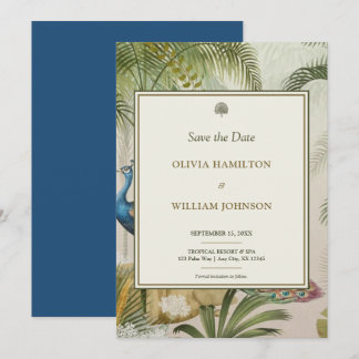5x7 Pauw Blauw Tropische Pauw Palm Wedding Save The Date