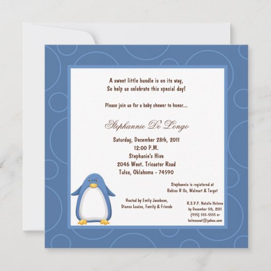 5x7 Penguin Pok-a-Dot Baby shower Kaart (Voorkant)