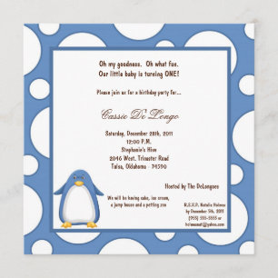 5x7 Penguin Pok-a-Dot Birthday Party Invite Kaart
