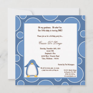 5x7 Penguin Pok-a-Dot Verjaardagsfeestje Uitnodige Kaart