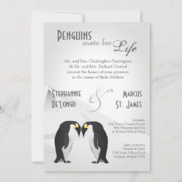 5x7 Penguins Mate for Life Gray Wedding Invitation Kaart