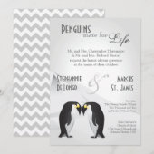 5x7 Penguins Mate for Life Gray Wedding Invitation Kaart (Voorkant / Achterkant)