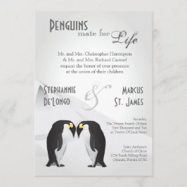 5x7 Penguins Mate for Life Gray Wedding Invitation Kaart