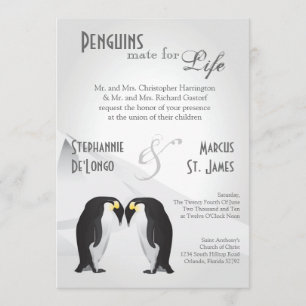 5x7 Penguins Mate for Life Gray Wedding Invitation Kaart