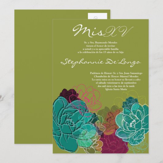 5x7 Peony Flower Quinceanera Birthday Uitnodiging (Voorkant / Achterkant)