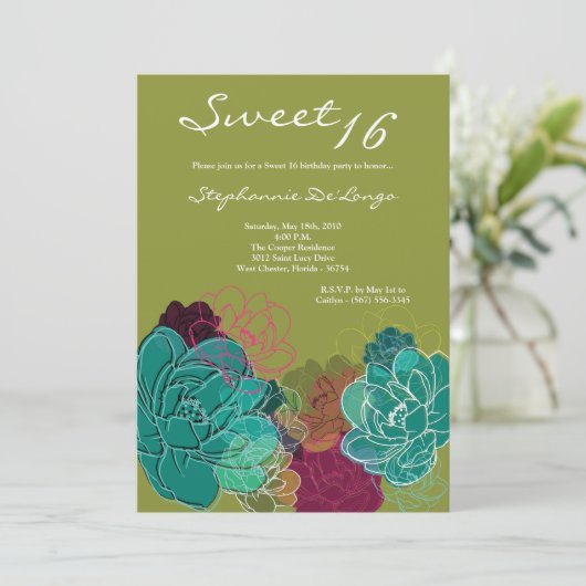 5x7 Peony Flower Sweet 16 Verjaardag Uitnodiging (Staand voorkant)