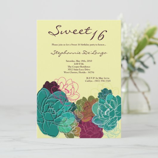 5x7 Peony Flower Sweet 16 Verjaardag Uitnodiging (Staand voorkant)