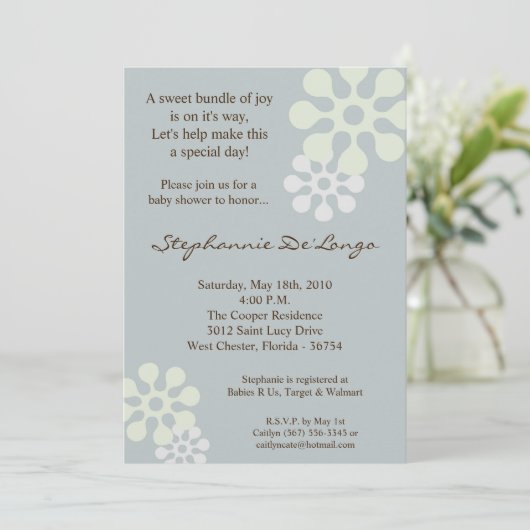 5x7 Perwinkle Blue Flower Baby shower Invitation Kaart (Staand voorkant)