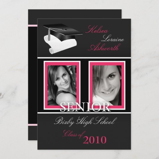 5x7 Pet & Diploma Foto Afstuderen Uitnodiging (Voorkant / Achterkant)