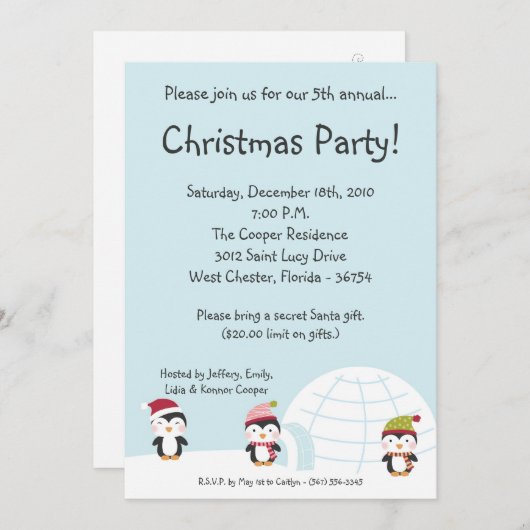 5x7 Pinguins Igloo - Uitnodiging voor kerstfeestda (Voorkant / Achterkant)