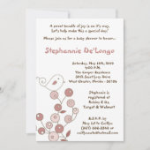 5x7 Pink Bird Retro Struik Baby shower Uitnodiging (Voorkant)