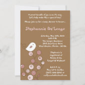 5x7 Pink Bird Retro Struik Baby shower Uitnodiging (Voorkant)