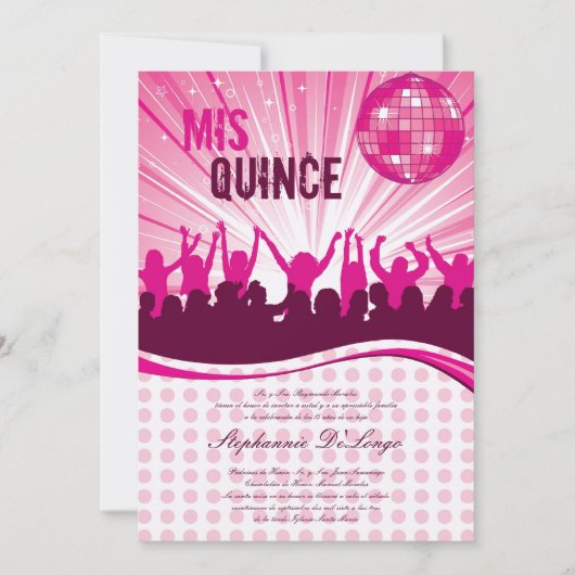 5x7 Pink Dance Party Quinceanera Uitnodiging (Voorkant)