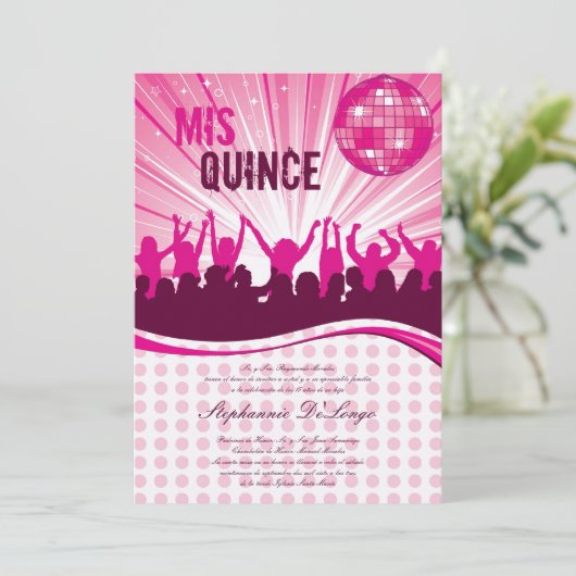 5x7 Pink Dance Party Quinceanera Uitnodiging (Staand voorkant)