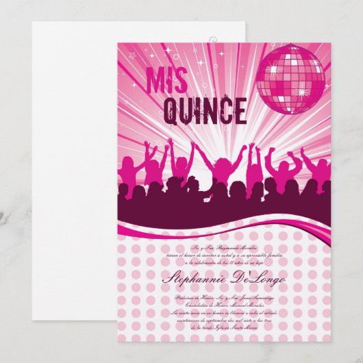 5x7 Pink Dance Party Quinceanera Uitnodiging (Voorkant / Achterkant)