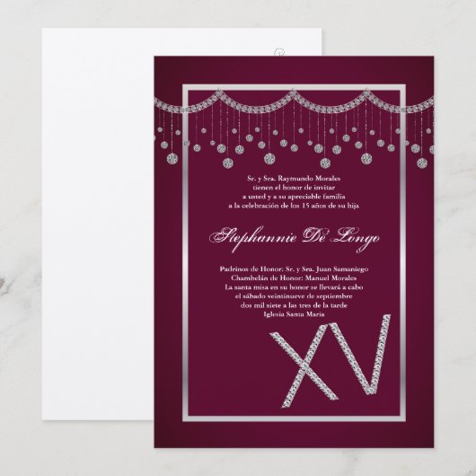 5x7 Pink Diamond Quinceanera Verjaardag Uitnodigin Kaart (Voorkant / Achterkant)