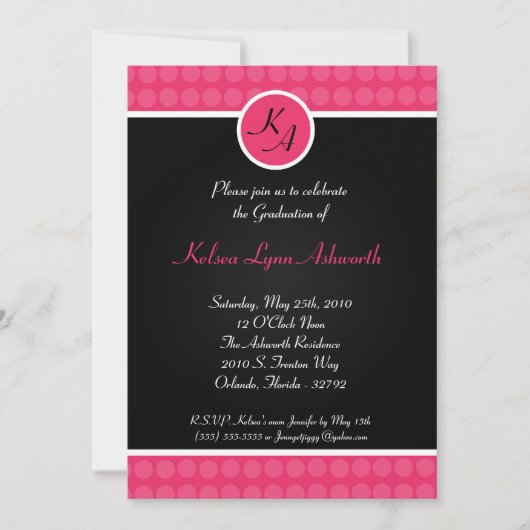 5x7 Pink Polka Dot Afstuderen Invitation Aankondig Kaart (Voorkant)