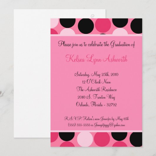 5x7 Pink Polka Dot Afstuderen Invitation Aankondig Kaart (Voorkant / Achterkant)