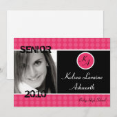 5x7 Pink Polka Dot Foto Afstuderen Aankondiging (Voorkant / Achterkant)