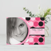 5x7 Pink Polka Dot Foto Afstuderen Aankondiging (Staand voorkant)