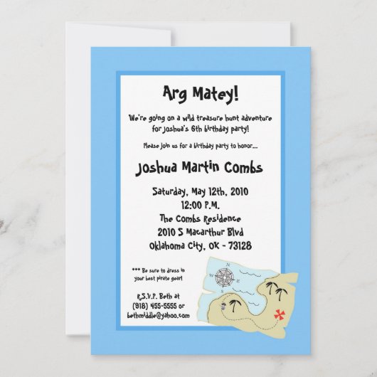 5x7 Pirate Treasure Hunt Birthday Party Invitation Kaart (Voorkant)