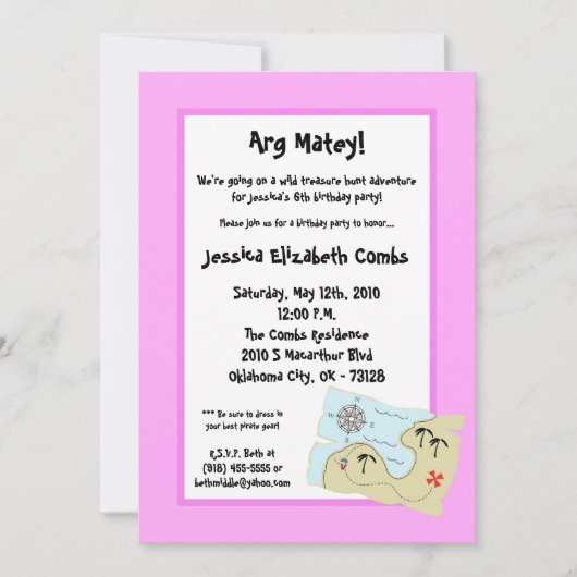 5x7 Pirate Treasure Hunt Birthday Party Invitation Kaart (Voorkant)
