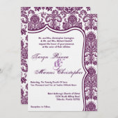 5x7 Plum Paars Damask Lace Wedding Invitation Kaart (Voorkant / Achterkant)