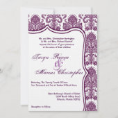 5x7 Plum Paars Damask Lace Wedding Invitation Kaart (Voorkant)
