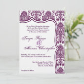 5x7 Plum Paars Damask Lace Wedding Invitation Kaart (Staand voorkant)