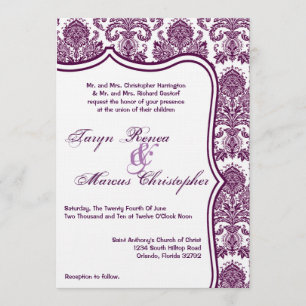 5x7 Plum Paars Damask Lace Wedding Invitation Kaart