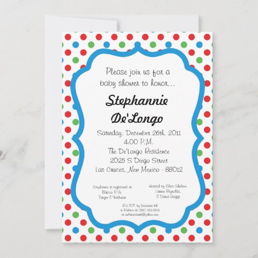 5x7 Polka Dot Baby shower Uitnodiging (Voorkant)