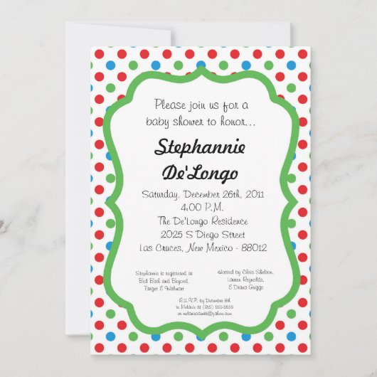 5x7 Polka Dot Baby shower Uitnodiging (Voorkant)