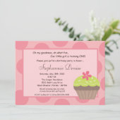 5x7 Polka Dot Cup Cake verjaardagsfeestje Uitnodig Kaart (Staand voorkant)