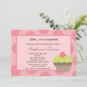 5x7 Polka Dot Cup Cake verjaardagsfeestje Uitnodig Kaart (Staand voorkant)