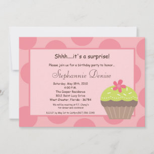 5x7 Polka Dot Cup Cake verjaardagsfeestje Uitnodig Kaart