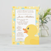 5x7 Polka Dot Rubber Ducky Baby shower Uitnodiging (Staand voorkant)