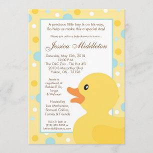 5x7 Polka Dot Rubber Ducky Baby shower Uitnodiging