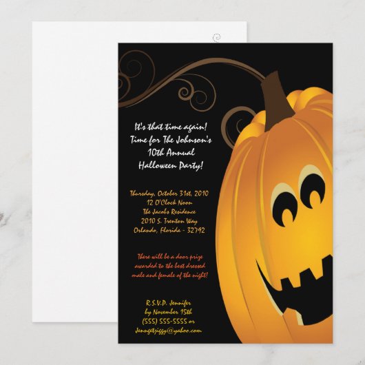 5x7 Pompoen JackOLanter Halloween Party Uitnodigin Kaart (Voorkant / Achterkant)