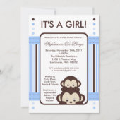 5x7 Pop Monkey Blue Oerwoud Baby shower Uitnodigin Kaart (Voorkant)