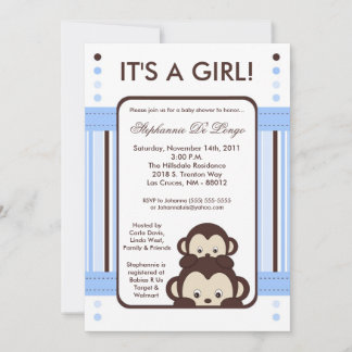 5x7 Pop Monkey Blue Oerwoud Baby shower Uitnodigin Kaart