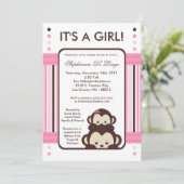 5x7 Pop Monkey Pink Oerwoud Baby shower Uitnodigin Kaart (Staand voorkant)