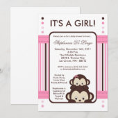 5x7 Pop Monkey Pink Oerwoud Baby shower Uitnodigin Kaart (Voorkant / Achterkant)