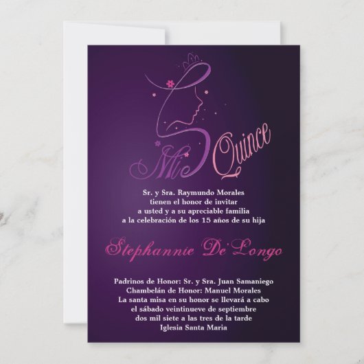 5x7 Prinses Meisje Quinceanera Verjaardag Uitnodig Kaart (Voorkant)