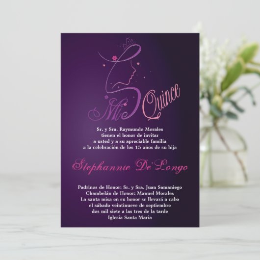 5x7 Prinses Meisje Quinceanera Verjaardag Uitnodig Kaart (Staand voorkant)