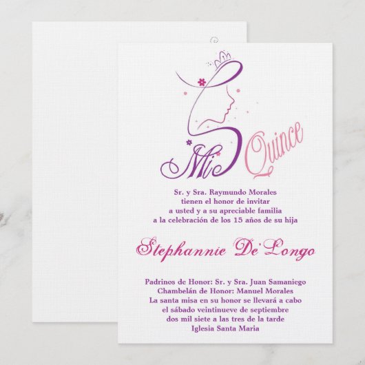 5x7 Prinses Meisje Quinceanera Verjaardag Uitnodig Kaart (Voorkant / Achterkant)