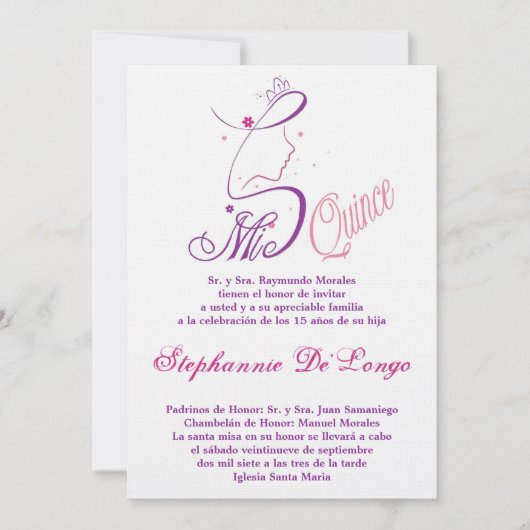 5x7 Prinses Meisje Quinceanera Verjaardag Uitnodig Kaart (Voorkant)