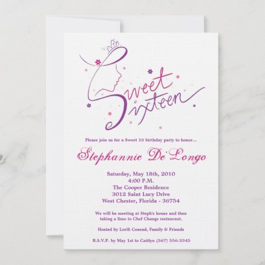 5x7 Prinses Meisje Sweet 16 Verjaardag Uitnodiging (Voorkant)