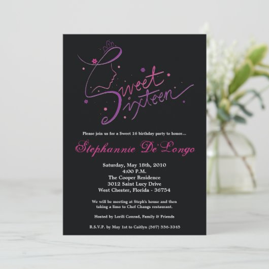 5x7 Prinses Meisje Sweet 16 Verjaardag Uitnodiging (Staand voorkant)