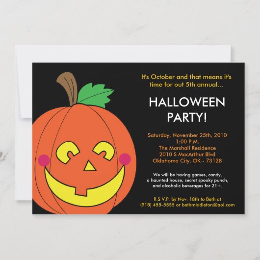 5x7 Pumpkin Jack O Lantern Halloween Uitnodiging (Voorkant)
