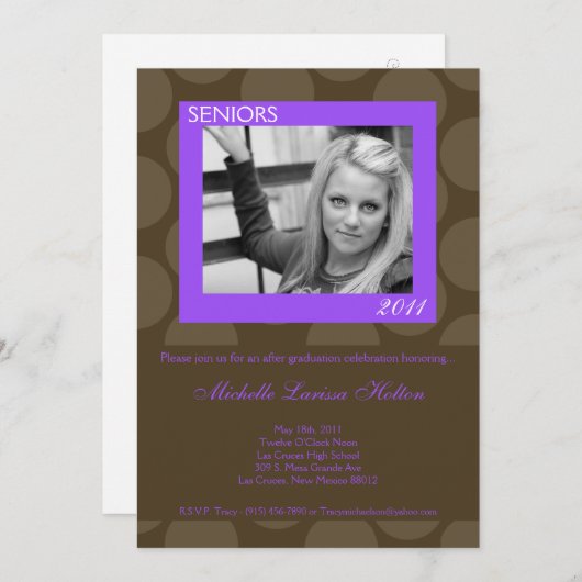 5x7 Purp Circle Polk Foto Afstuderen Aankondiging (Voorkant / Achterkant)